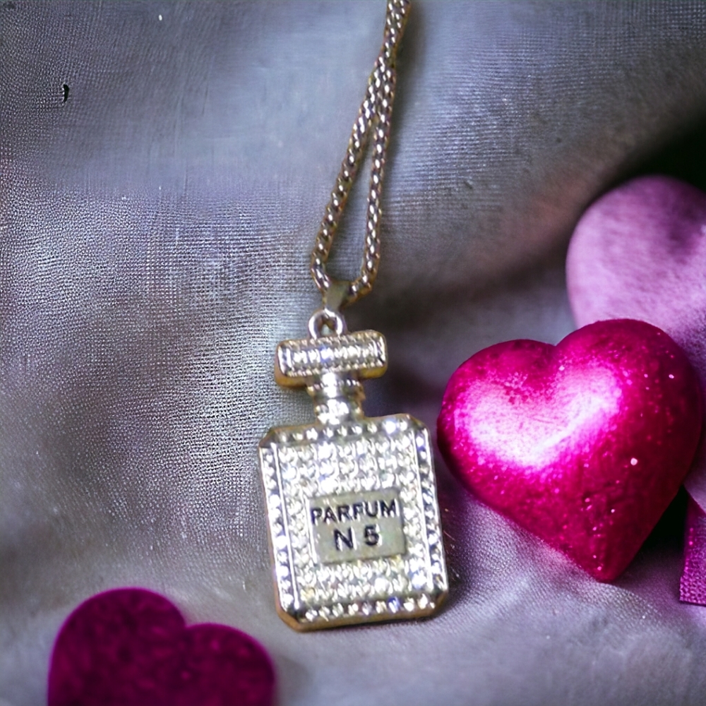 Co. New Gorgeous Stainless Steel and Zirconia Perfume Bottle Necklace